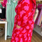 "Raspberry Bliss" Curvy Red Smocked Poplin Maxi Dress