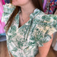 “A Moment in Time” Green Toile Flutter Sleeve Top