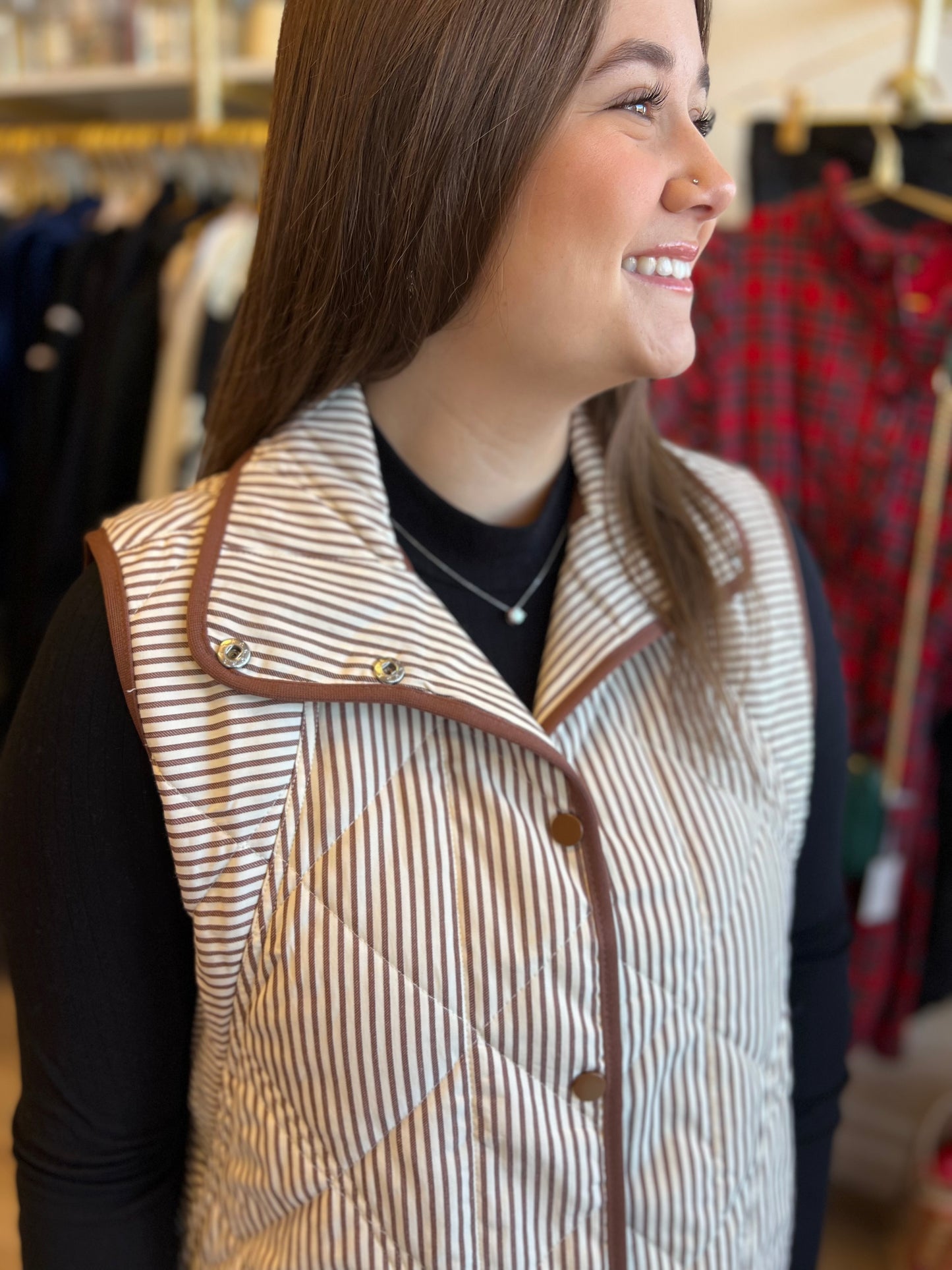 “Snow Bunny” Brown Stripe Scallop Vest