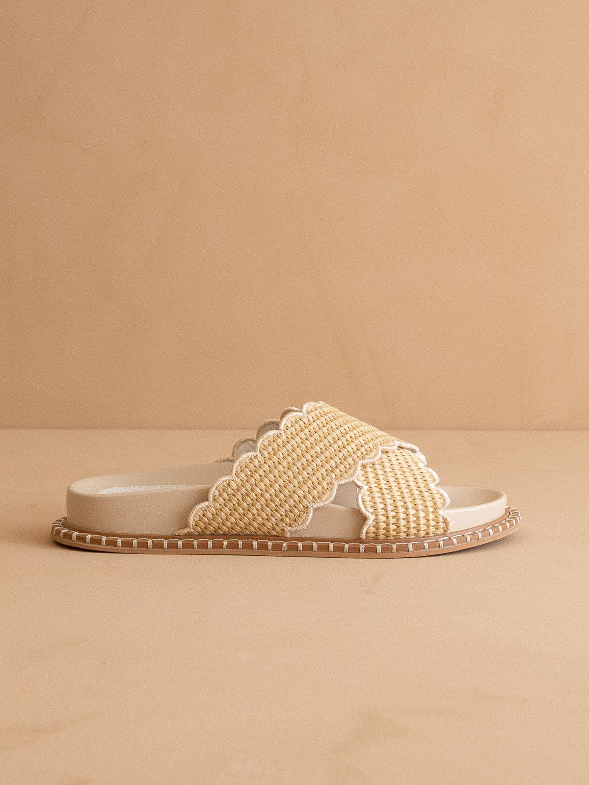 Double Strap Scallop Raffia Slide