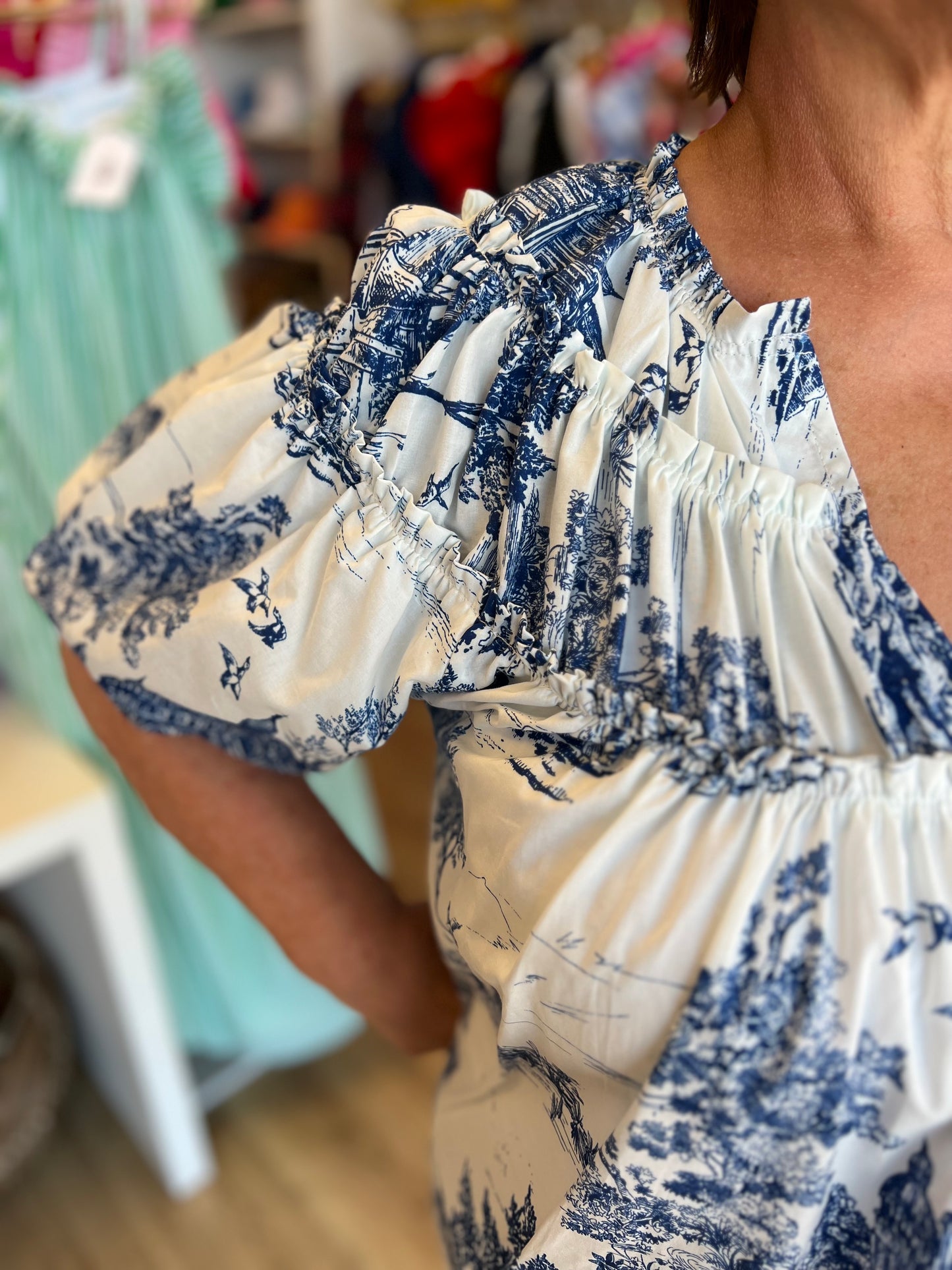 "Days of Yore" Curvy Blue Toile Top