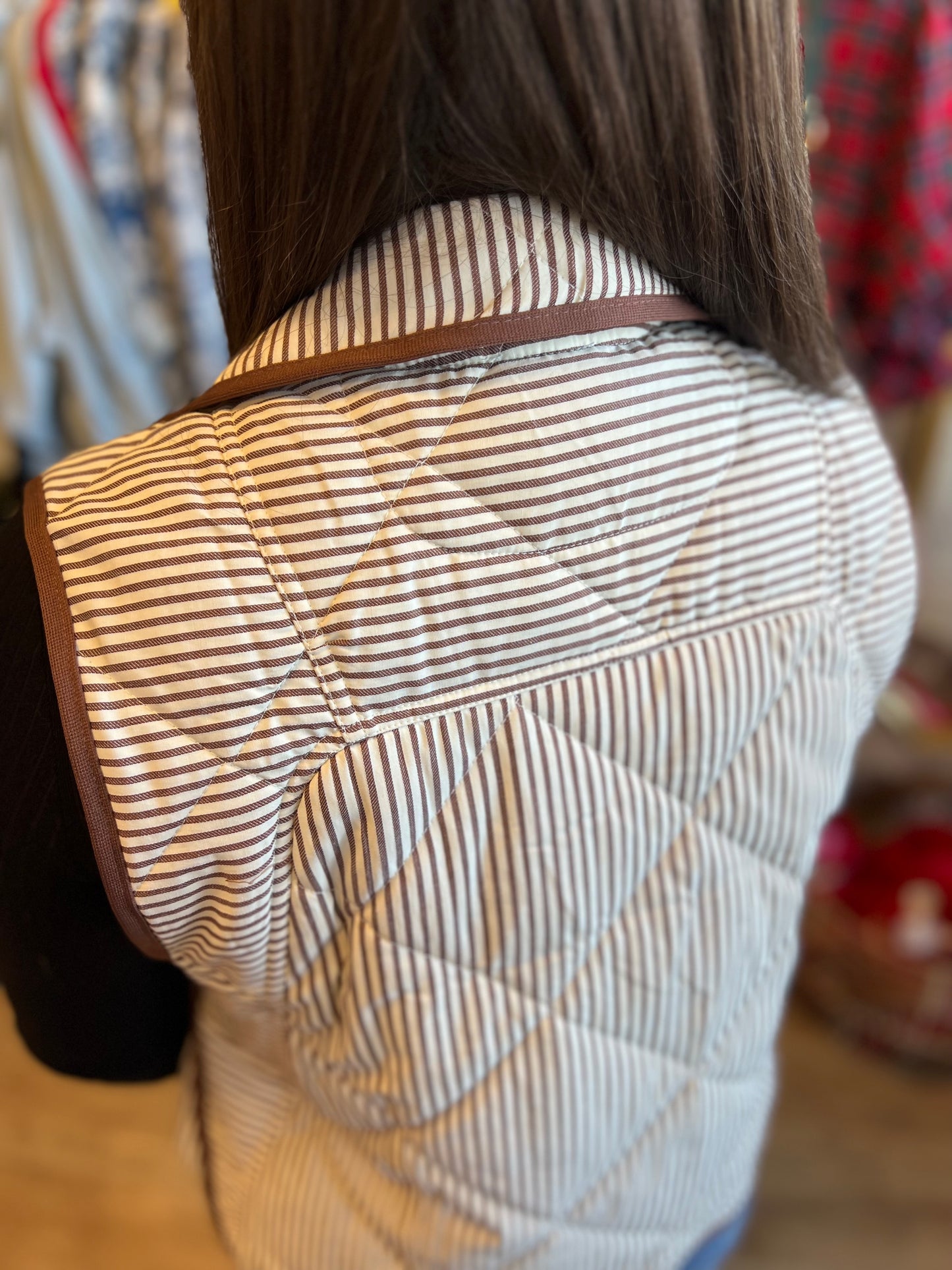 “Snow Bunny” Brown Stripe Scallop Vest