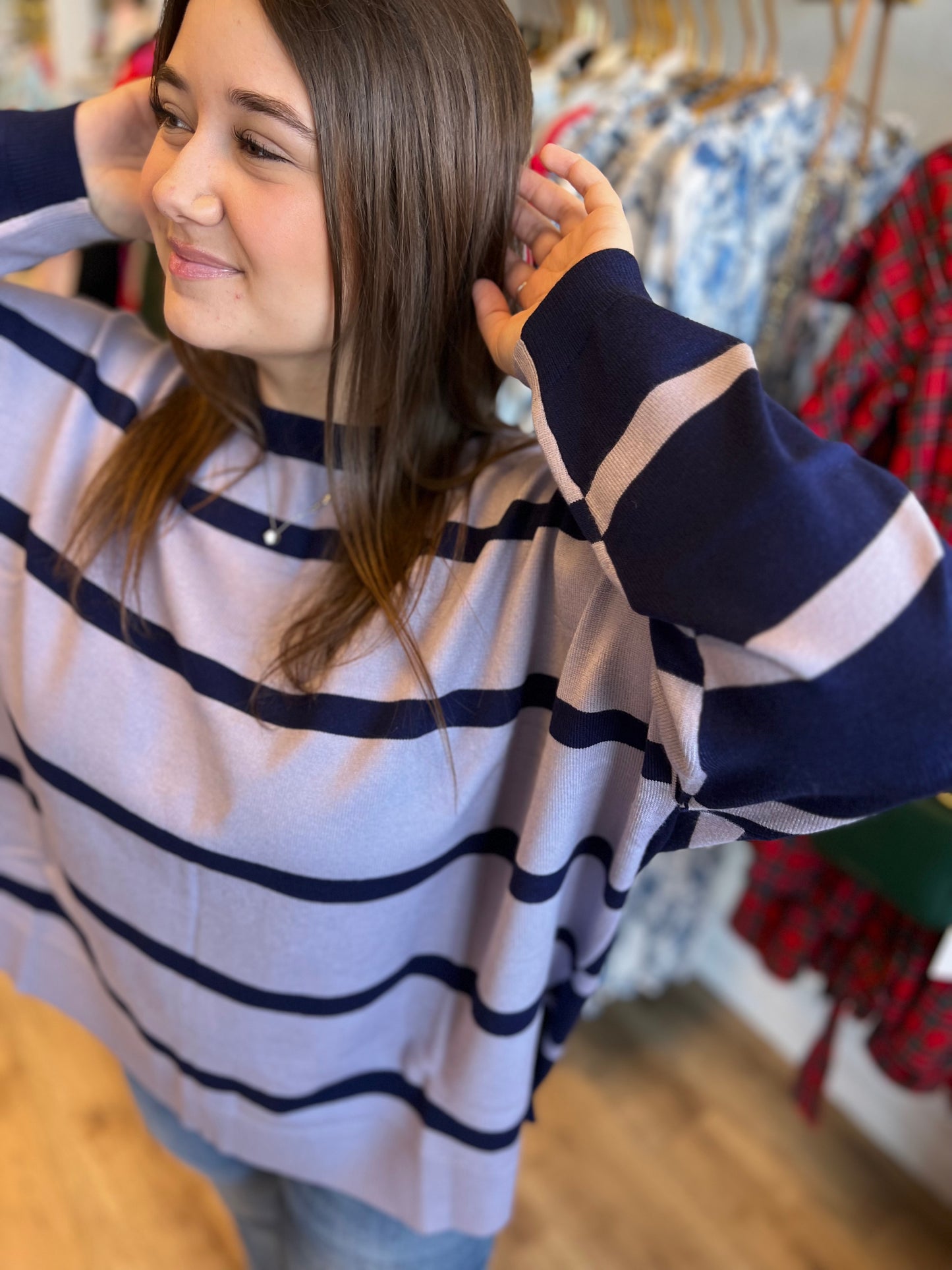 “Snuggle Me” Periwinkle Two-Tone Stripe Sweater