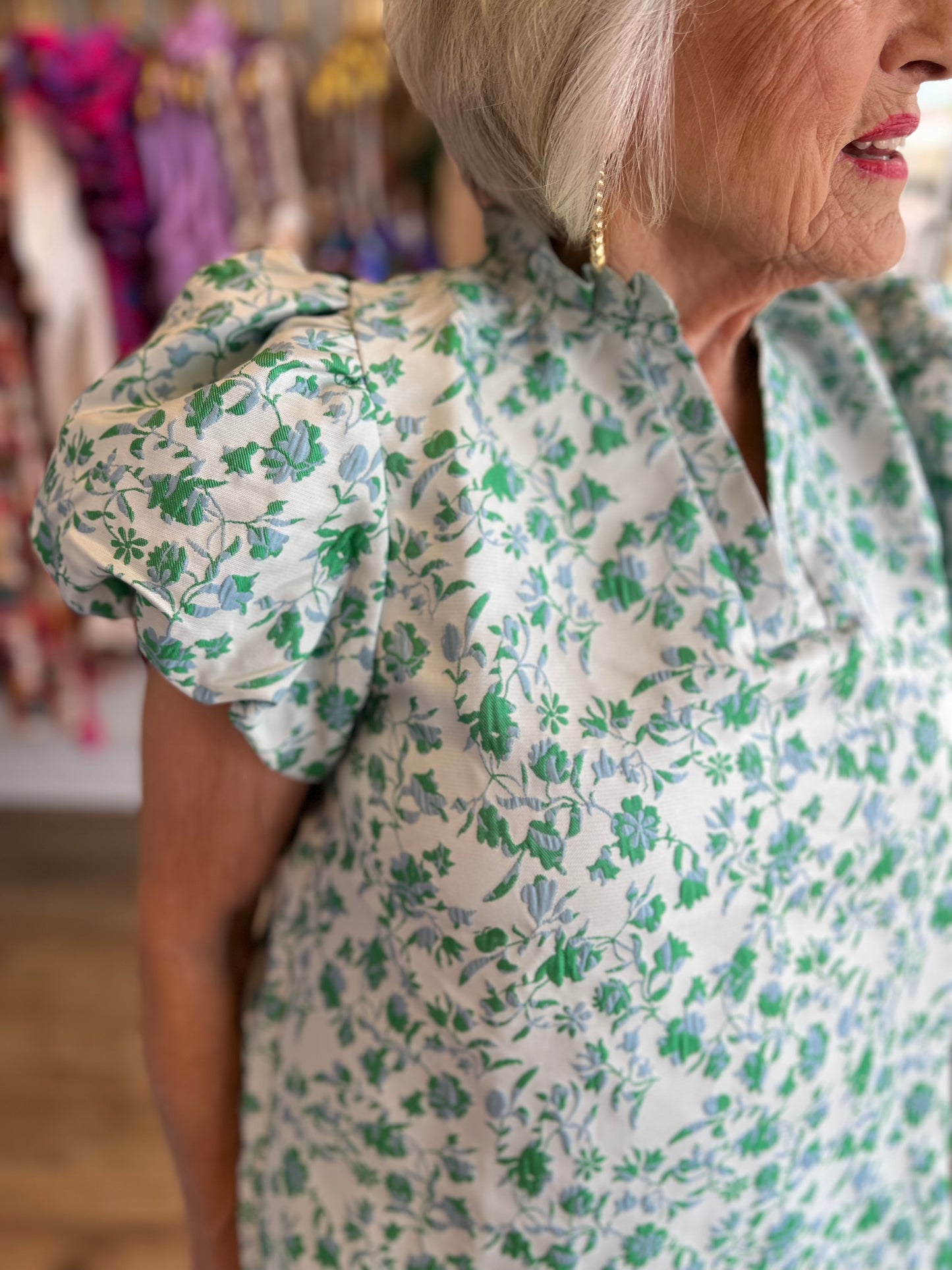 "Where the Wildflowers Grow" Floral Jacquard Puff Sleeve Blouse