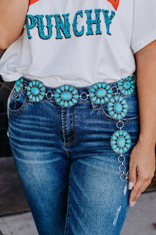 Plus-Size Turquoise Floral Concho Belt