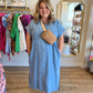 "Dog Days of Summer" Curvy Denim Button Up Dress