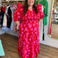 "Raspberry Bliss" Curvy Red Smocked Poplin Maxi Dress