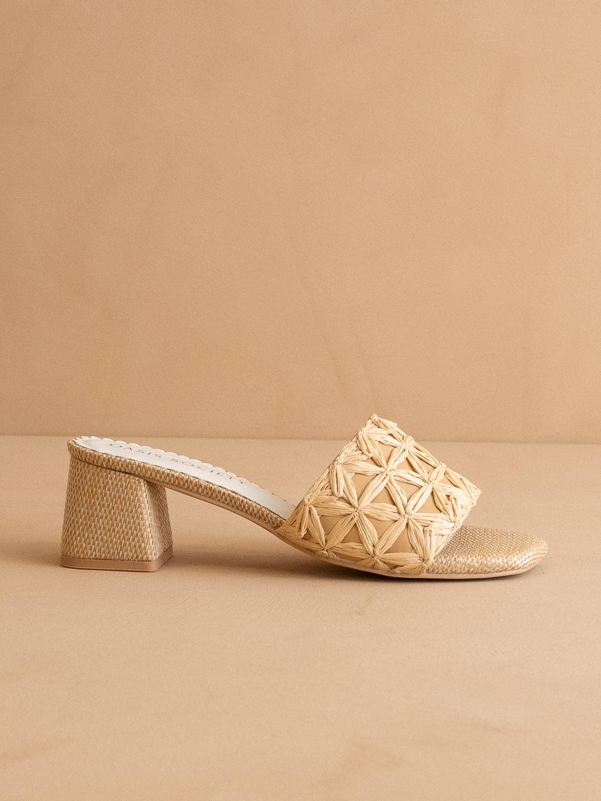 Natural Woven Raffia Block Heel