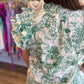 “A Moment in Time” Green Toile Flutter Sleeve Top