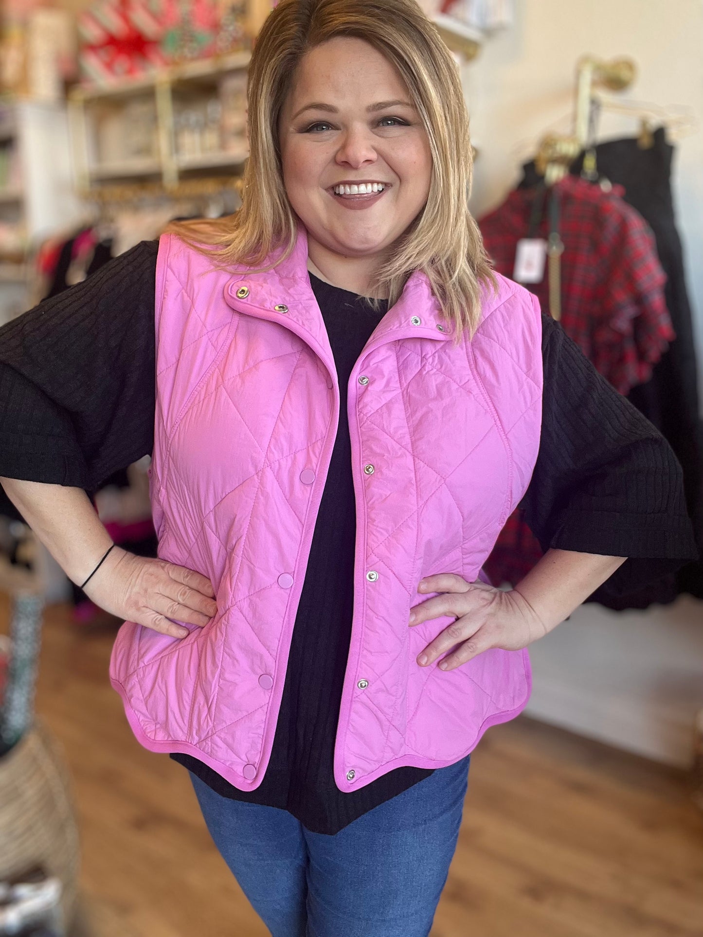 “Snow Bunny” Plus Size Pink Scalloped Vest