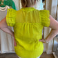 "On the Rocks" Lime Organza Flutter Sleeve Blouse