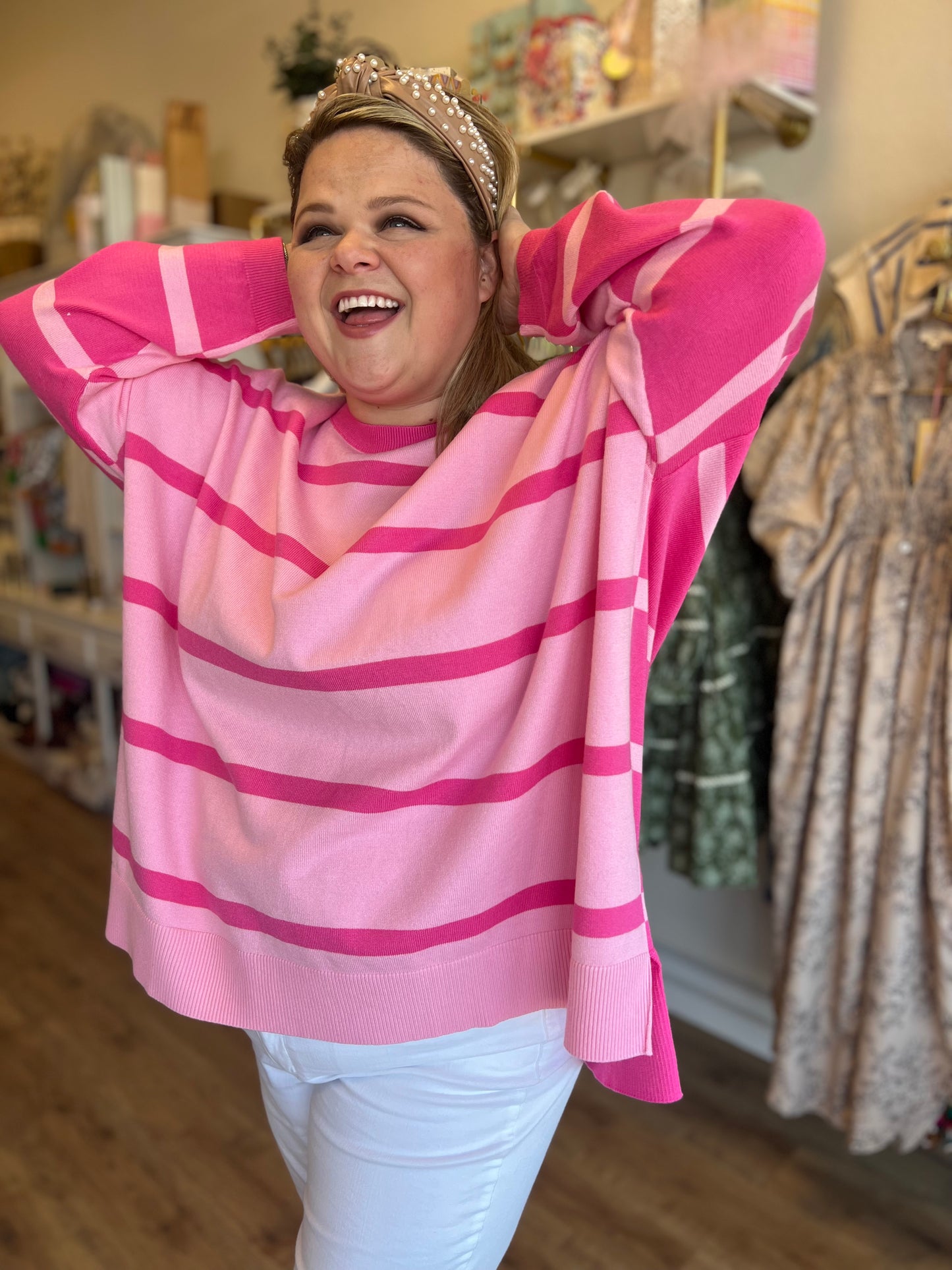 "Strawberry Shortcake" Plus-Size Pink Stripe Sweater