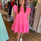 "Pink Perfection" Scalloped Neck Flutter Sleeve Dress