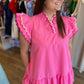 "Pink Perfection" Scalloped Neck Flutter Sleeve Dress