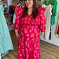 "Raspberry Bliss" Curvy Red Smocked Poplin Maxi Dress