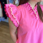 "Pink Perfection" Scalloped Neck Flutter Sleeve Dress