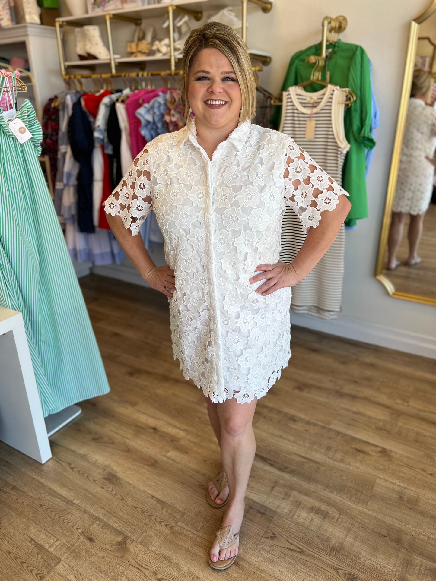 "Lovely in Lace" Curvy White Floral Overlay Dress