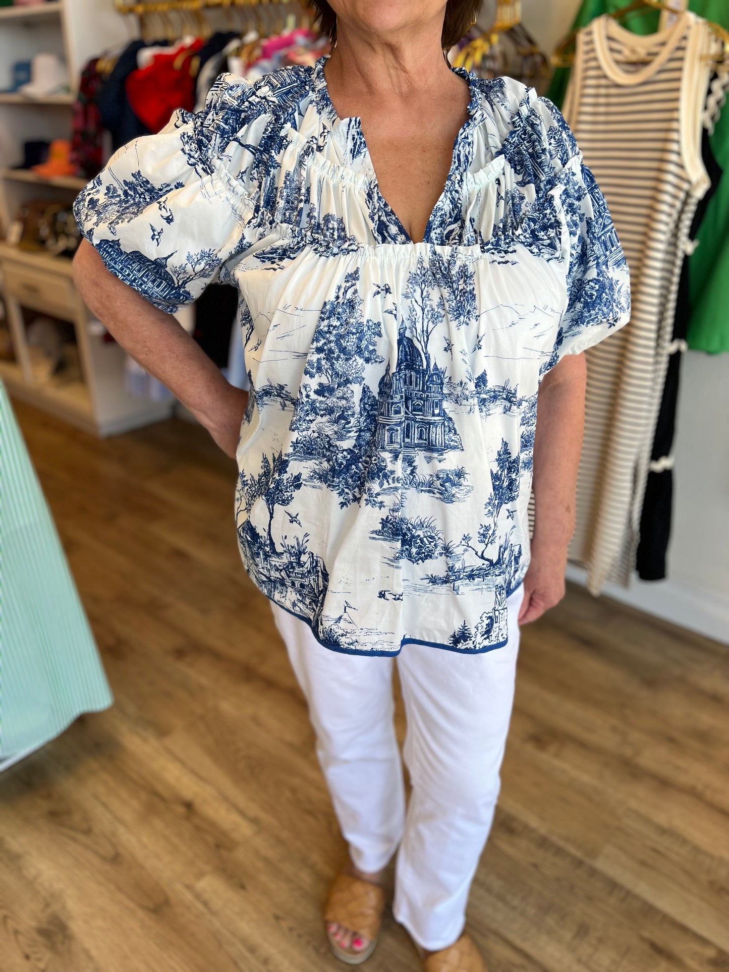 "Days of Yore" Curvy Blue Toile Top