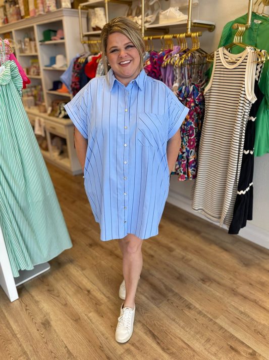 "Walking on Sunshine" Curvy Chambray Stripe Dress