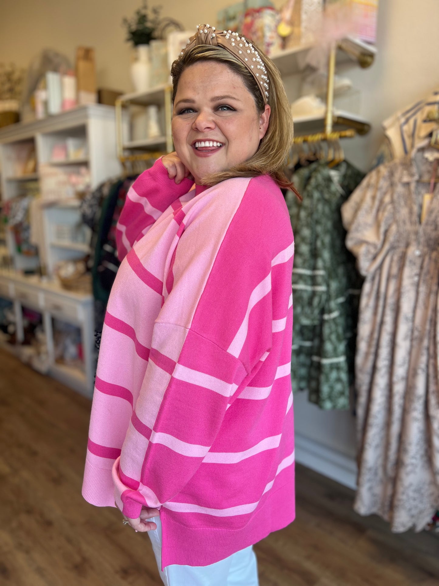 "Strawberry Shortcake" Plus-Size Pink Stripe Sweater