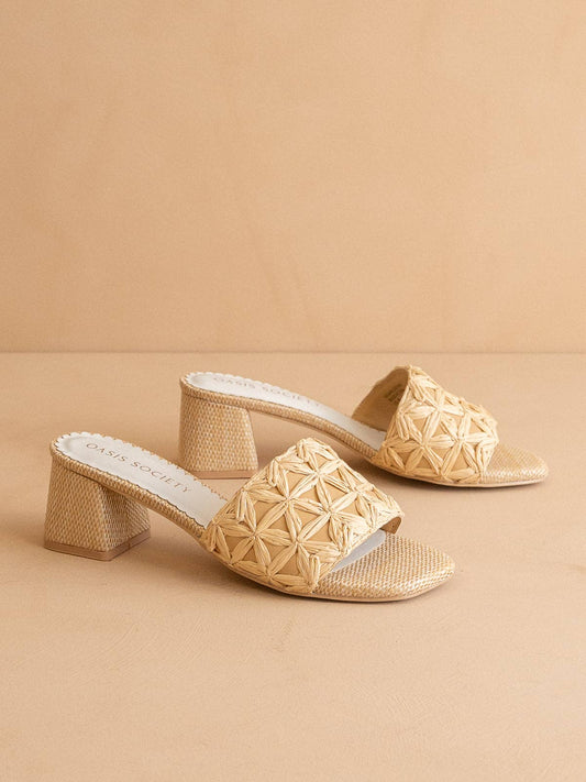 Natural Woven Raffia Block Heel