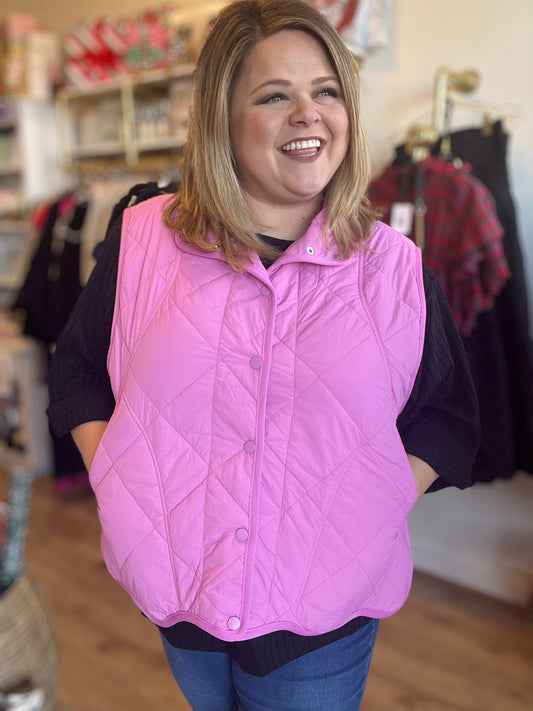 “Snow Bunny” Plus Size Pink Scalloped Vest