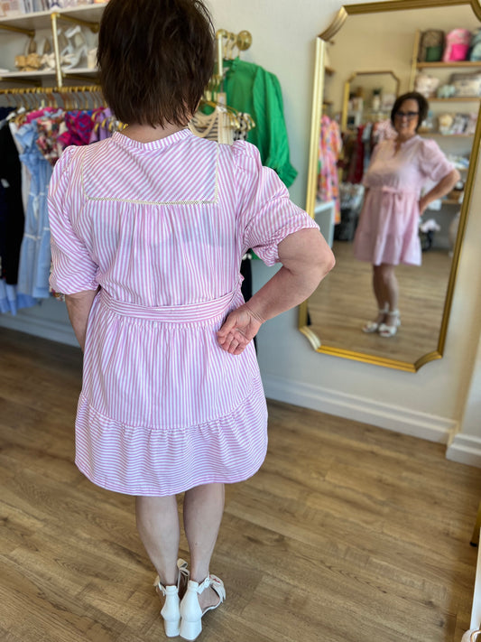 "Blushing Beauty" Plus-Size Pink Stripe Dress