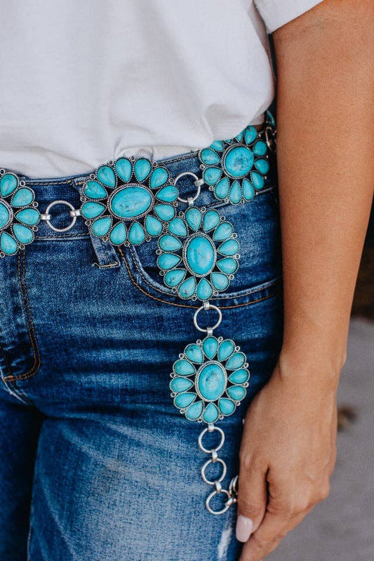 Plus-Size Turquoise Floral Concho Belt