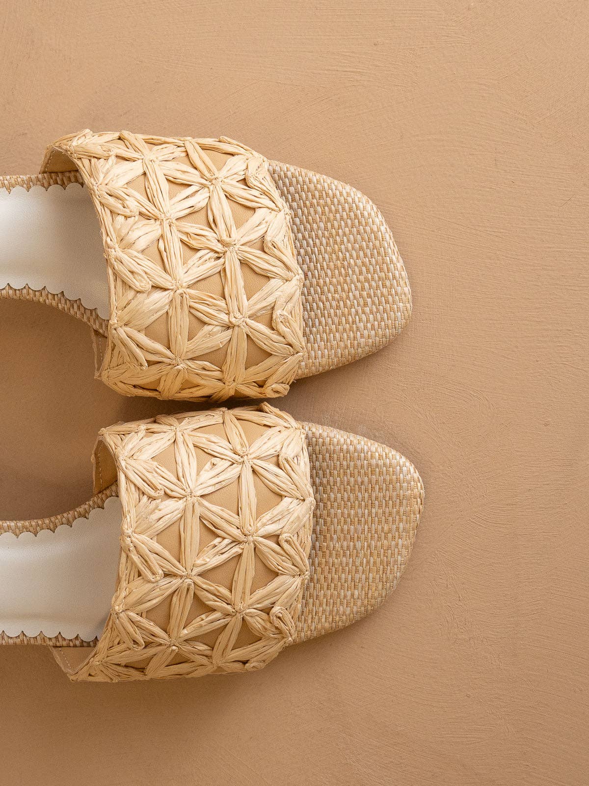 Natural Woven Raffia Block Heel