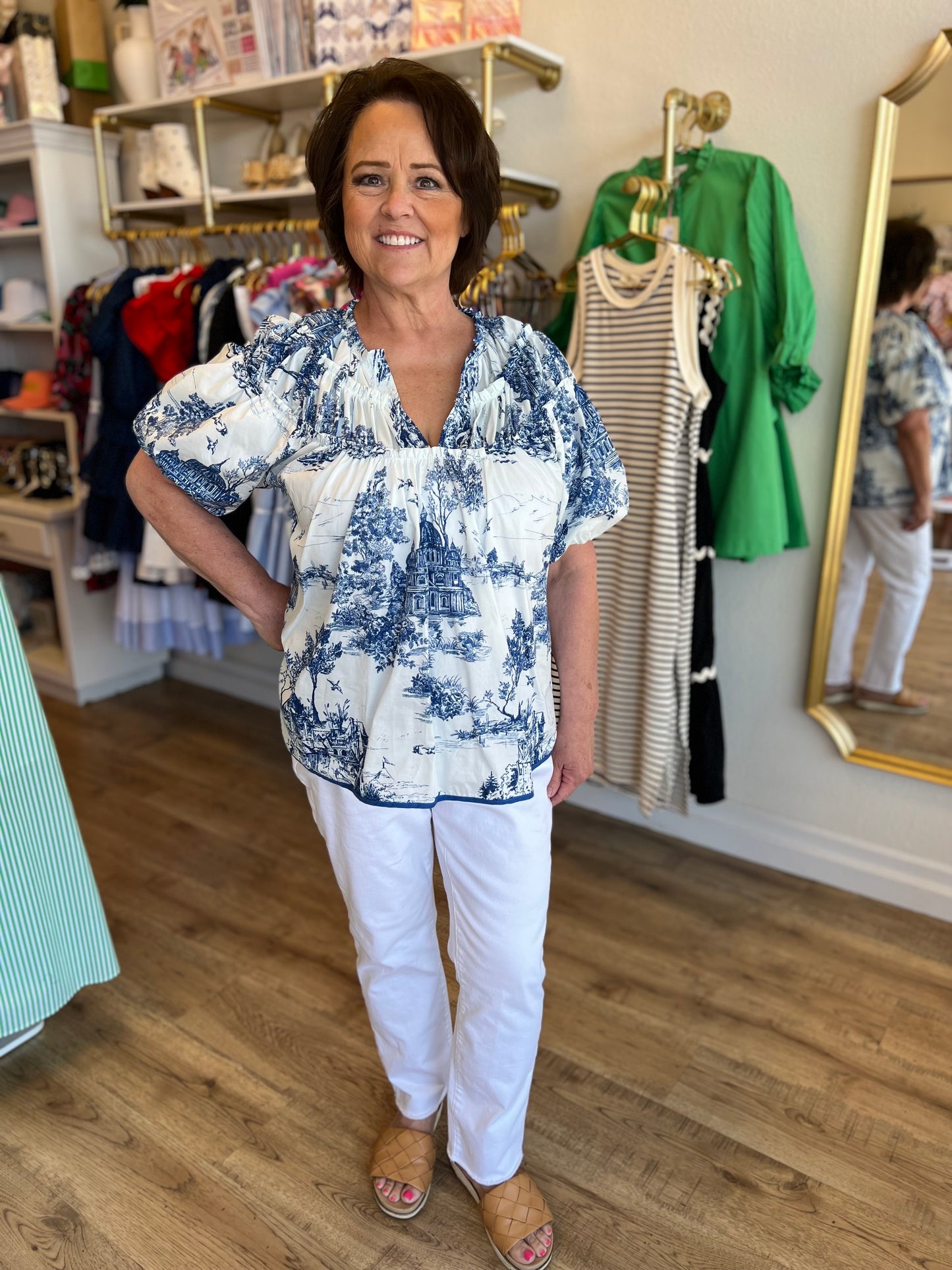 "Days of Yore" Curvy Blue Toile Top