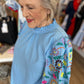 "Enchanting Embroidery" Powder Blue 3/4 Sleeve Blouse