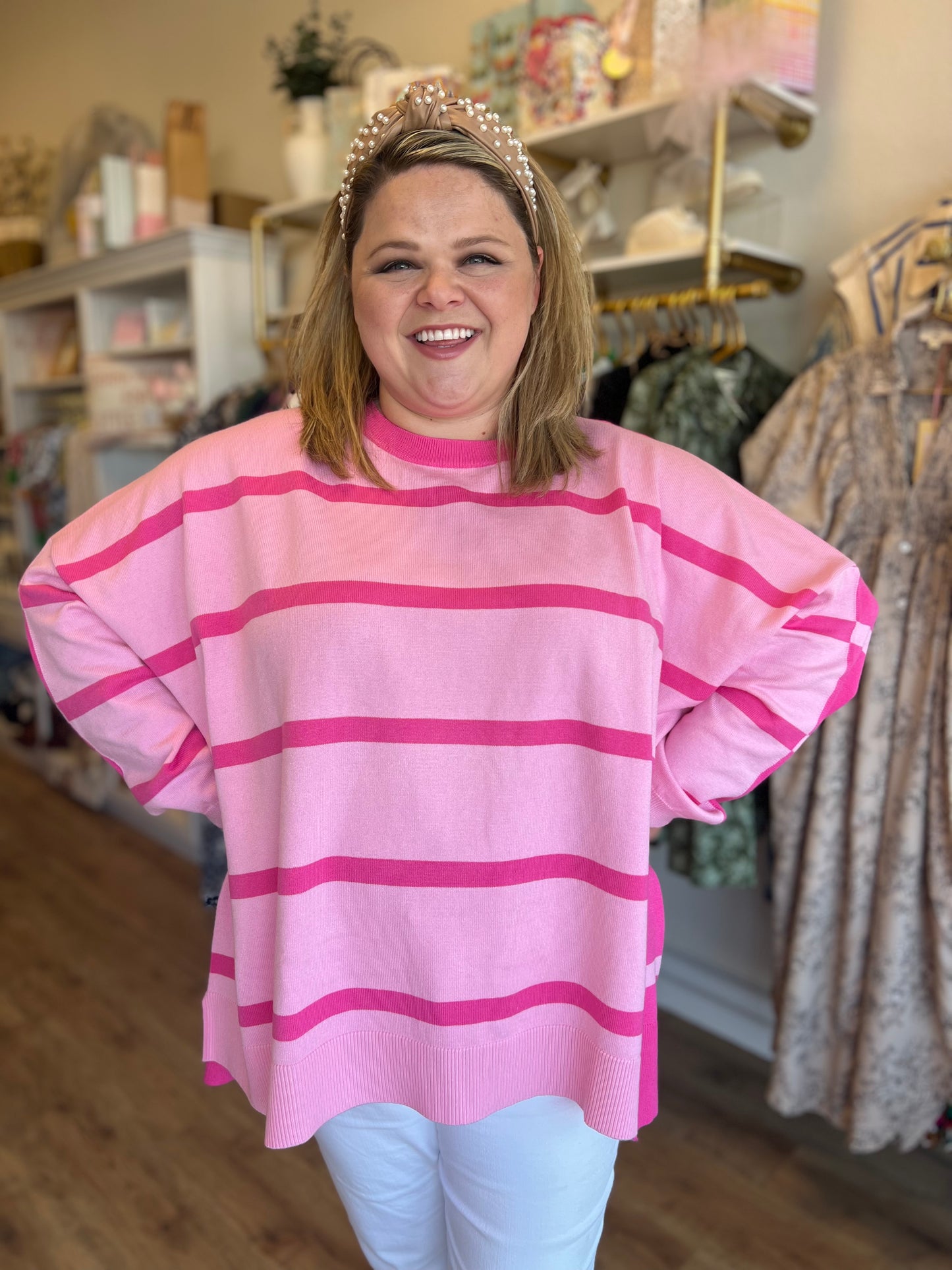 "Strawberry Shortcake" Plus-Size Pink Stripe Sweater