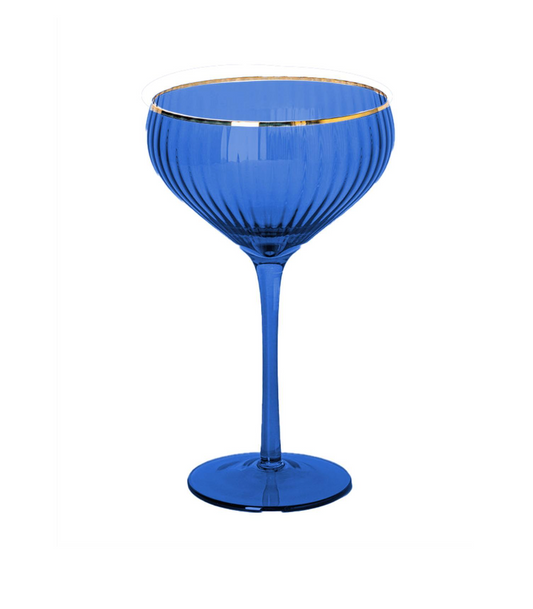 Blue Ribbed Coupe Glass