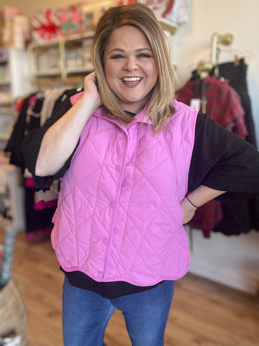 “Snow Bunny” Plus Size Pink Scalloped Vest