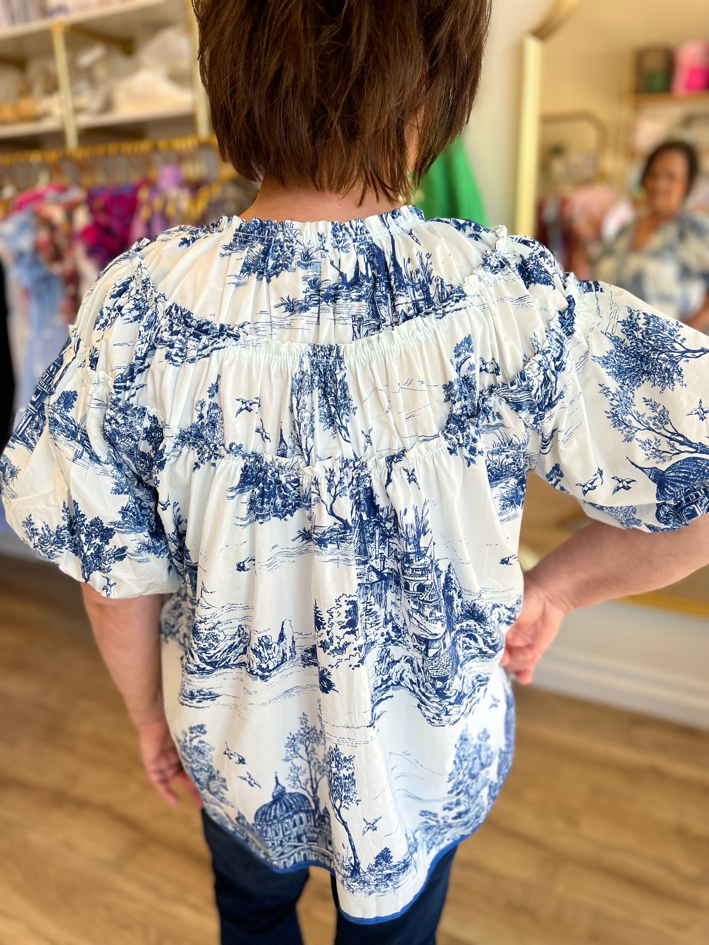 "Days of Yore" Curvy Blue Toile Top