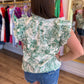 “A Moment in Time” Green Toile Flutter Sleeve Top