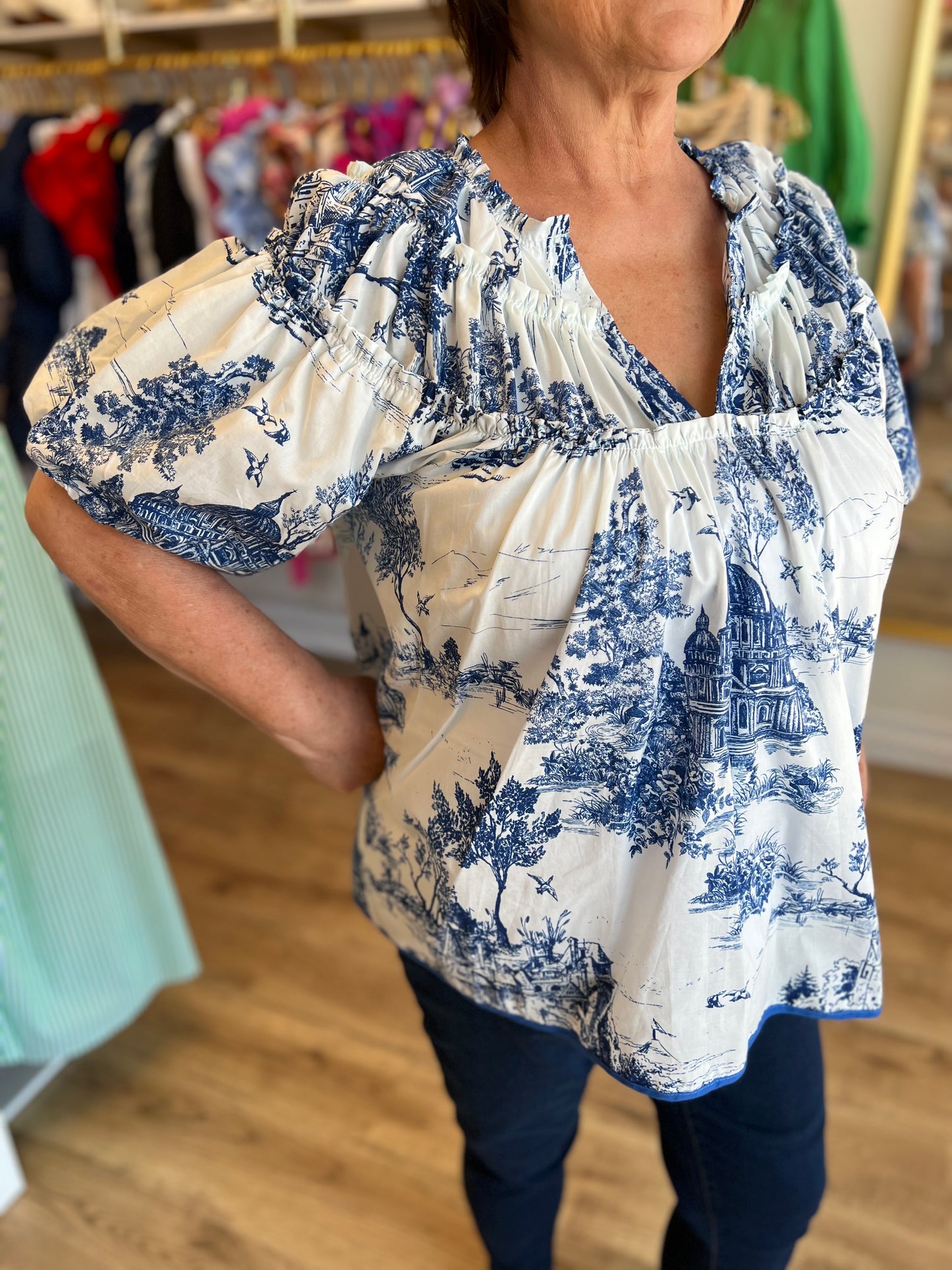 "Days of Yore" Curvy Blue Toile Top