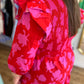 "Raspberry Bliss" Curvy Red Smocked Poplin Maxi Dress