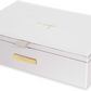 "Happy Every After" Metallic White Leather Jewelry Box