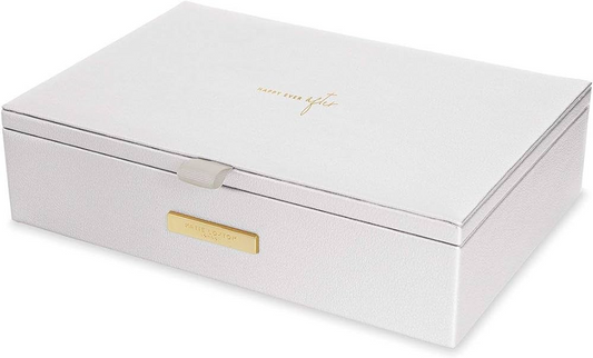 "Happy Every After" Metallic White Leather Jewelry Box