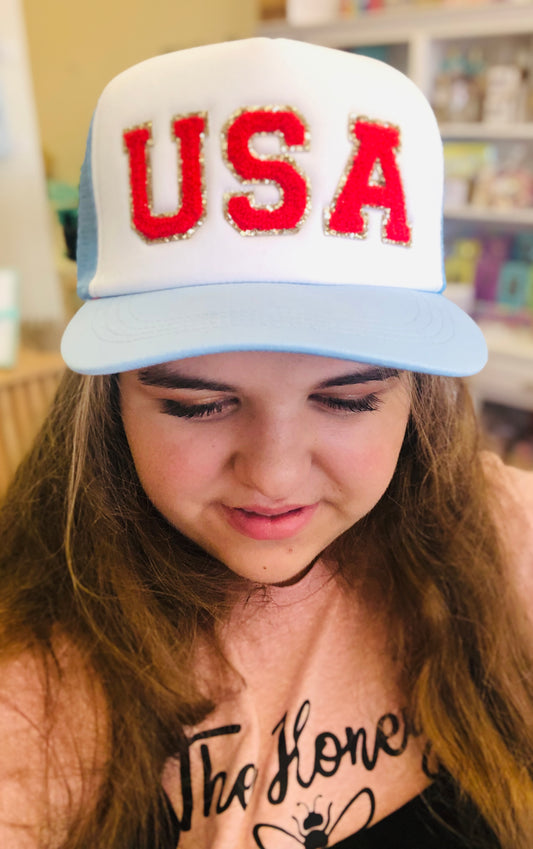 "USA" Chenille Patched Trucker Hat