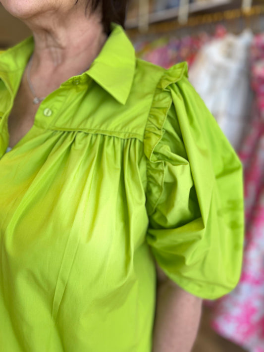 "Apple of My Eye" Green Puff Sleeve Blouse