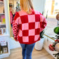 "Checkmate, Cupid" Pink & Red Checkered Sweater