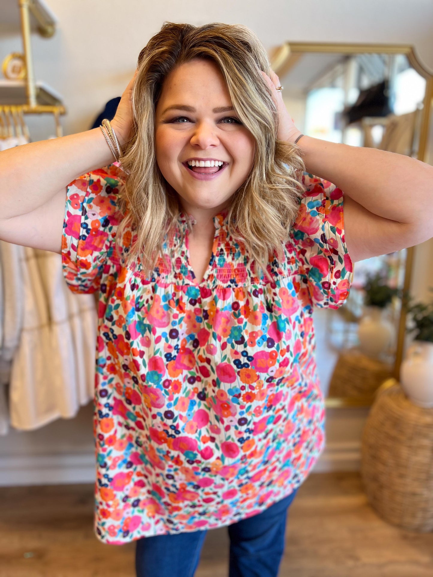 "Flirty Florals" Curvy Flutter Sleeve Top