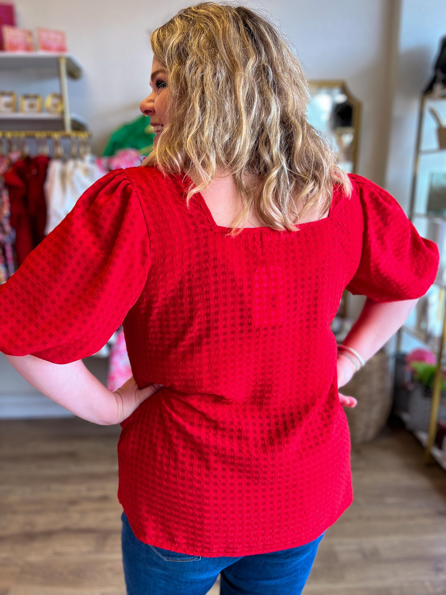 "Hot Tamale" Curvy Red Square Neck Top