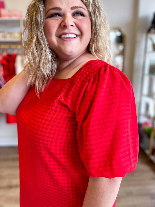 "Hot Tamale" Curvy Red Square Neck Top