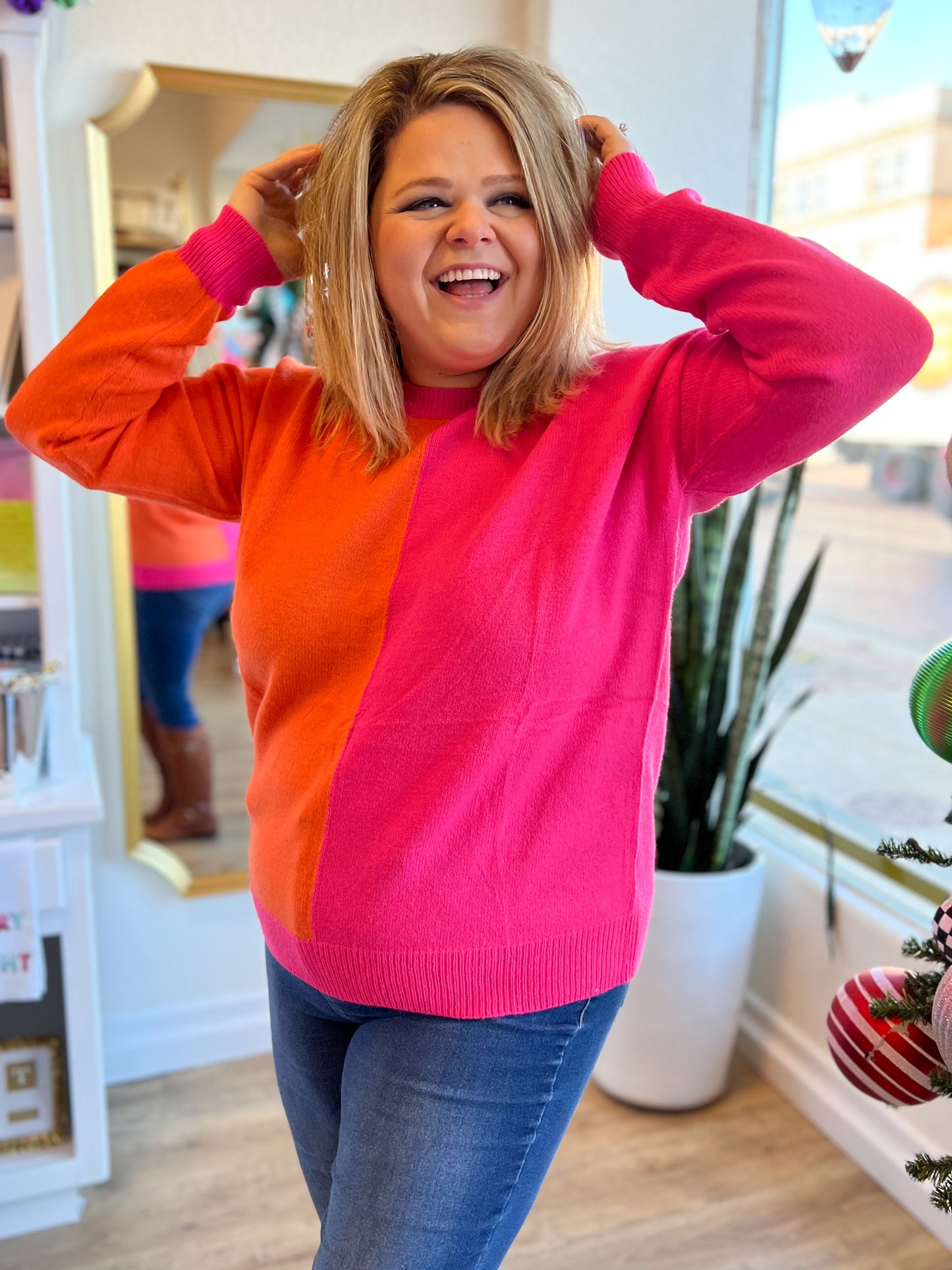 "It's a Vibe" Pink & Orange Colorblock Sweater
