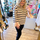 "Sassy in Stripes" Khaki Mock Neck Bell Sleeve Sweater