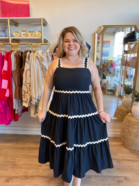 "Mamma Mia!" Black Ric Rac Midi Dress