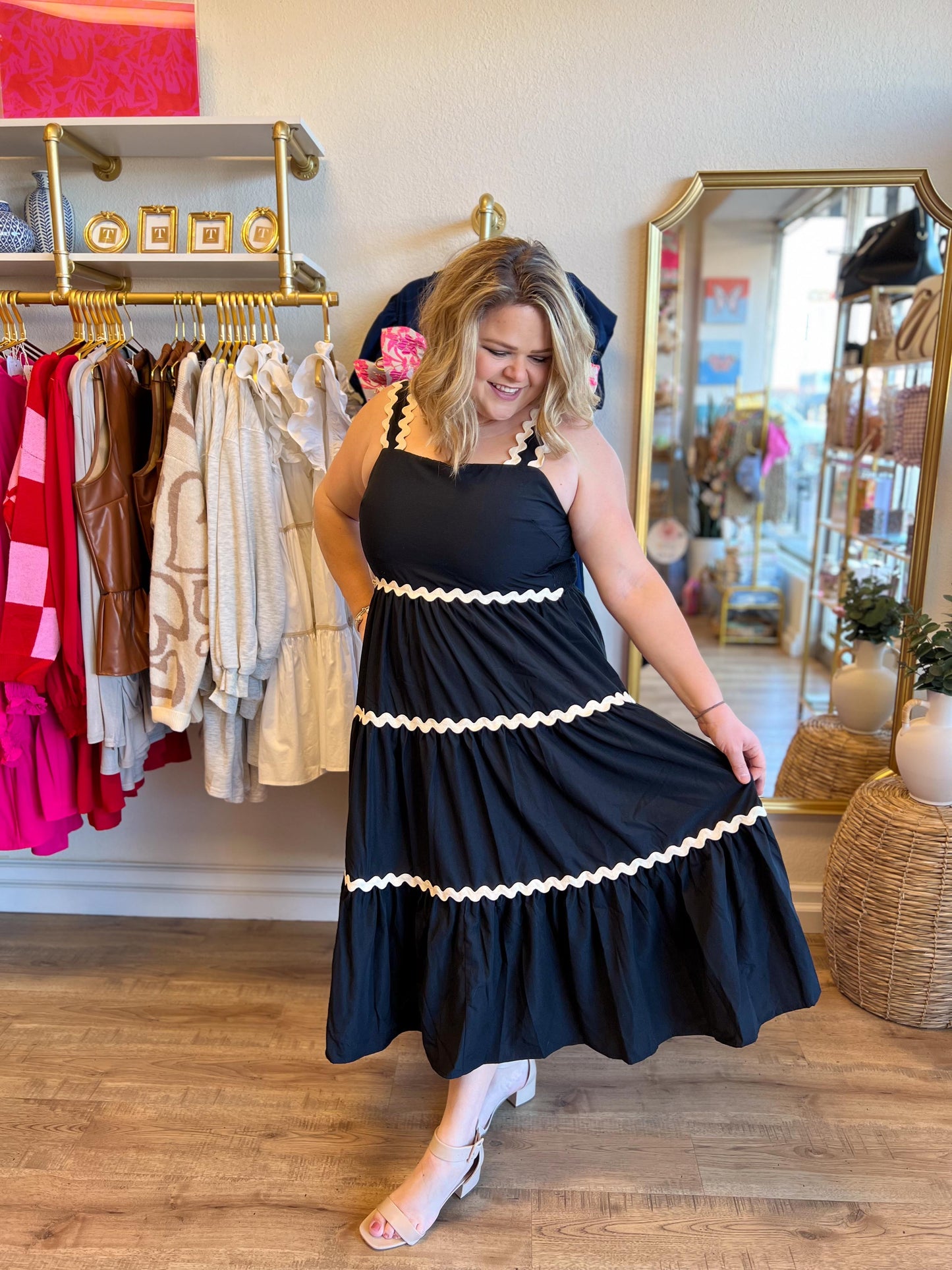 "Mamma Mia!" Black Ric Rac Midi Dress